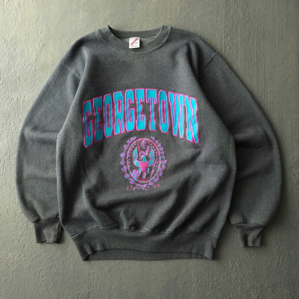 Vintage 90s Jerzees Grey Georgetown Sweatshirt Large Neon Graphic